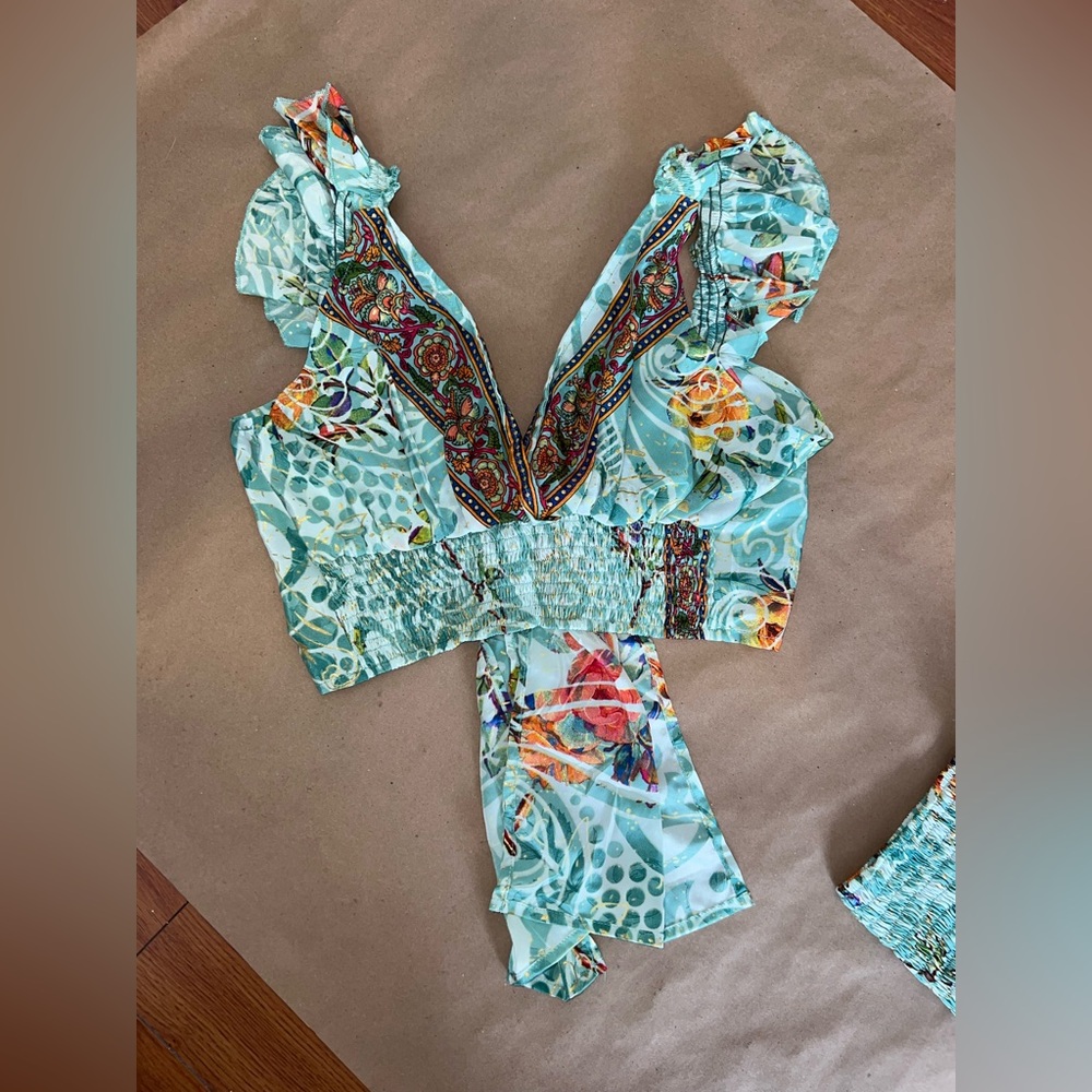 Silk 2-Piece Aqua Patterned Set - image 2